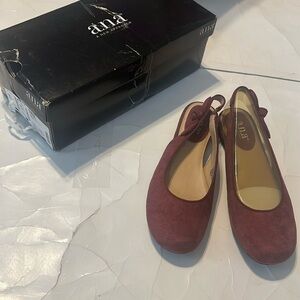 Ana NIB Wine Red Round Toe Flat 6 Women’s Suede Dressy Formal
